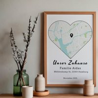 Personalized Heart Map Print - "Our Home" Address & Coordinates Physical Only Square Or A4 Customizable in All Languages Personalized Heart Map Print - "Our Home" Address & Coordinates Physical Only Square Or A4 Customizable in All Languages von Giraffte