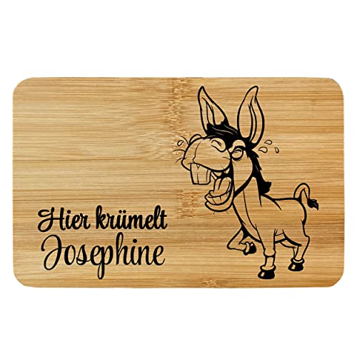 Frühstücksbrettchen Kinder Brettchen Esel Lasergravur "Hier krümelt .." mit Wunschname Personalisiert von Girahlutions