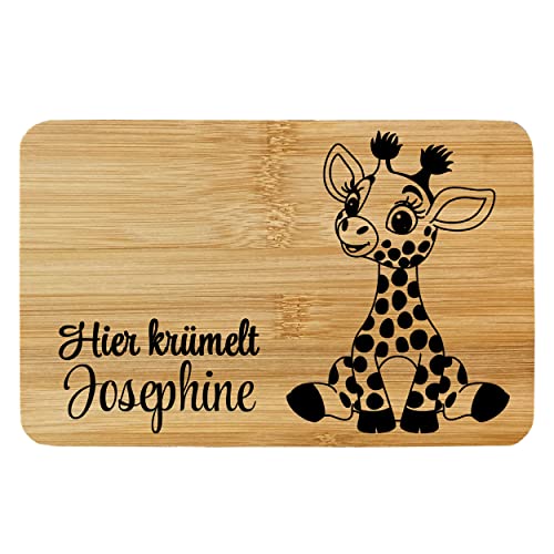 Frühstücksbrettchen Kinder Brettchen Giraffe Lasergravur "Hier krümelt .." mit Wunschname Personalisiert von Girahlutions