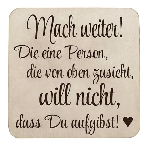 Kühlschrankmagnet Holz 5x5 cm mit Spruch Zitat Weisheit starker Neodym Magnet (Mach weiter!) von Girahlutions