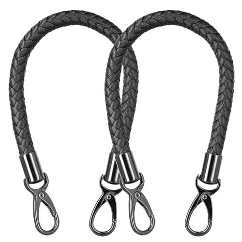 2 Stück Leder Taschen Griff 40cm, Handtasche Riemen Ersatzgriff, Geflochtene Handtasche Griffe, mit Metall Karabinerhaken, für Taschenherstellung/Korb/Taschen, Schwarz 2 Stück Leder Taschen Griff 40cm, Handtasche Riemen Ersatzgriff, Geflochtene Handtasche Griffe, mit Metall Karabinerhaken, für Taschenherstellung/Korb/Taschen, Schwarz von Girlove
