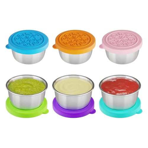 Salatdressing Behälter, 6 x 50ml Kleine Dosen aus Lebensmittelechtem Edelstahl für Sauce, mit Deckel Dressing Behälter, Wiederverwendbare Mini Saucenbehälter Snack Box Lebensmittelbehälter Set von Girlove