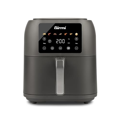 Girmi FG92 "Ecofrit Deep" Heißluftfritteuse, XXL Kapazität 8 Liter, 1700 W, BPA/PFOA-frei, Antihaftbehälter, Digitaldisplay mit 7 Programmen, Sicherheitstaste, Rezeptbuch inklusive, Mattgrau von Girmi