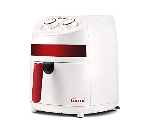 Girmi FG93 Ecofrit Compact Heißluftfritteuse, 3,2 Liter, 1000 W, Eco - 30% Energieeinsparung, Antihaftbehälter und -schale, Einstellbare Temperatur, Rezeptbuch inklusive, Weiß/Rot. von Girmi