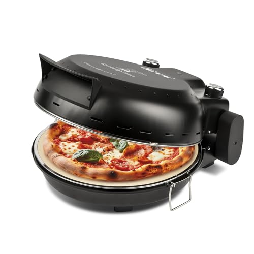 Girmi FP50 Pizzaofen "Quisipizza", 1800 W, 420°C, Kalte Außenwände, Abnehmbare Schamottsteinplatte 31 cm, Timer, Doppelheizelement, Rezeptbuch inklusive, Schwarz von Girmi