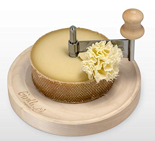 mini ORIGINAL LA GIROLLE AHORN-HOLZ kompakter KÄSEHOBEL FÜR TETE DE MOINE 1/2 Laib + CHOCOFLEUR SCHOKOLADE - SWISS MADE von Girolle Schweiz