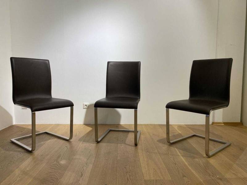 3er-Set Stuhl Lynn B106 Leder Donna Mokka 5000 Braun Gestell Edelstahl von Girsberger