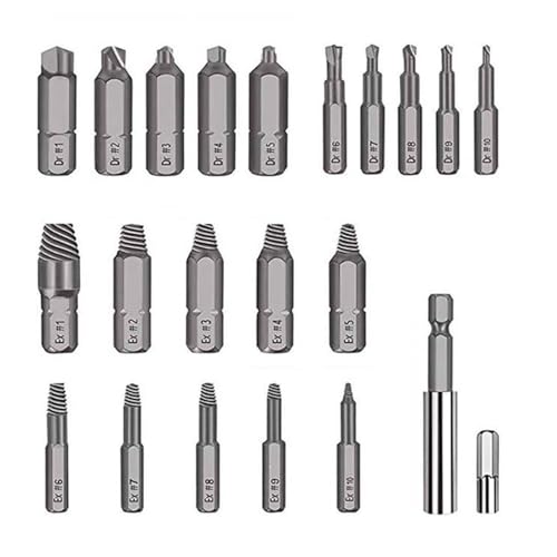 GisWell 22 Stück Schraubenausdreher Set,Schraubenausdreher Satz,Ausdreher, Schraubenausdreher für Beschädigte Schrauben,mit Individuell Polierter und Magnetischer Bithalterverlängerung(Silber) von GisWell