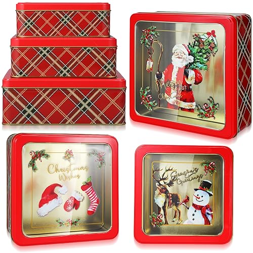 6 Stück Weihnachts-Keksdosen mit Deckel zum Verschenken, Metall-Keksdosen, groß, mittel, klein, Blechbehälter, Keksbehälter, festliche Weihnachtsleckereien, Partyzubehör (rechteckige Schneeflocke) von Gisafai