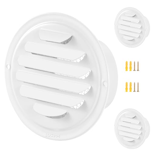 Gisafai 2 Stück runde Lüftungsgitterabdeckungen aus Edelstahl, 10,2 cm, Lüftungsgitter, Metall-Lüftungsabdeckungen mit integriertem Fliegengitter-Netz für HVAC-Lüftung, Haus, flache Garage, außen von Gisafai