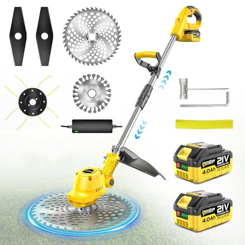 GISAM 9 Zoll Akku-Rasentrimmer, bürstenloser Gras-Rasentrimmer mit Rädern, 2er-Akku-Set, Rasenmäher für den Garten GISAM 9 Zoll Akku-Rasentrimmer, bürstenloser Gras-Rasentrimmer mit Rädern, 2er-Akku-Set, Rasenmäher für den Garten von Gisam