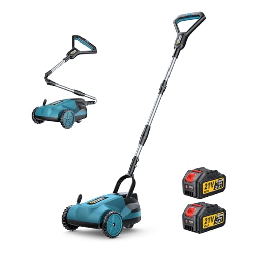 10" Akku-Rasenmäher Fertigset,Handrasenmäher,für Rasenflächen bis 80 m²,Bürstenloser Motor,3 Schnitthöhen (1.02"-2.2"), 2 * 4,0ah Akku,Safe Tilt 20°-70°für Kleine Höfe von highsam