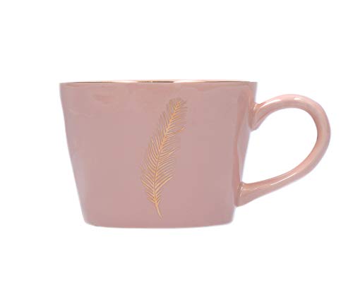 Gisela Graham Artisan Keramiktasse mit goldfarbener Feder, Rosa von Gisela Graham