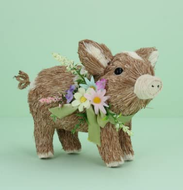 Gisela Graham Borsten-Ornament/Frühlings-Dekoration – Schwein mit floralem Kragen von Gisela Graham