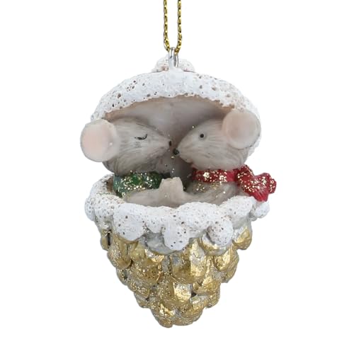 Gisela Graham Weihnachtsbaumschmuck zum Aufhängen, Motiv: Mäuse in goldfarbenem Kegel von Gisela Graham