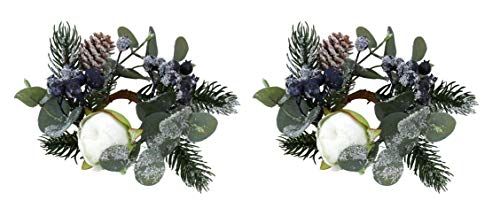 Gisela Graham Weihnachtskerzen Ring Eukalyptus & Blaue Beeren für 2,5 cm Dinnerkerze 2er Set von Gisela Graham