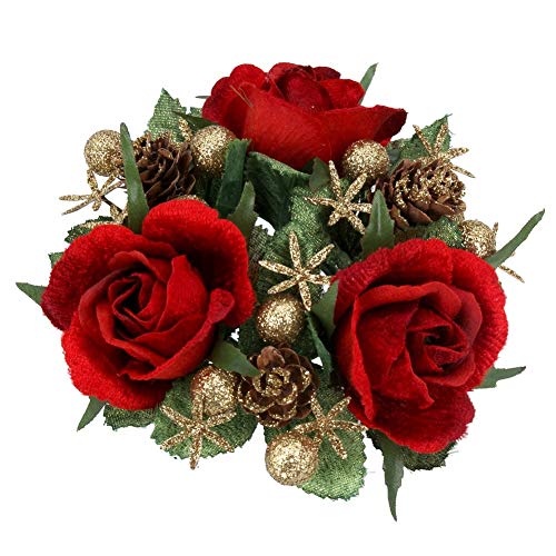 Gisela Graham Weihnachtskerzen Ring rote Rose für 2,5 cm Dinnerkerze 2er Set von Gisela Graham
