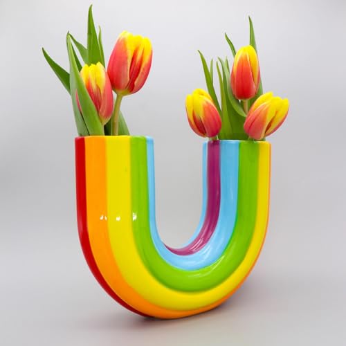 Regenbogen-Deko-Vase, Bunte Vase in U-Form, Niedliche Blumenvase, Regenbogen-Vase für Heimdekoration, Einzigartige Regenbogen-Dekoration für Wohnzimmer-Tischdekoration, Keramikvase für Blumen-Tischdek von GisooM