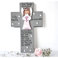 Schutzengelkreuz 3D Mädchen Taufkreuz Taufe Kommunion Personalisiert Holzkreuz Patengeschenk Bemaltes Kinderkreuz von GistaShop