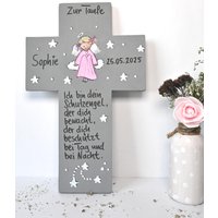 Taufgeschenk Mädchen Geburt Kinderkreuz Schutzengel Taufkreuz Schutzengelkreuz Holzkreuz Patengeschenk Bemaltes von GistaShop