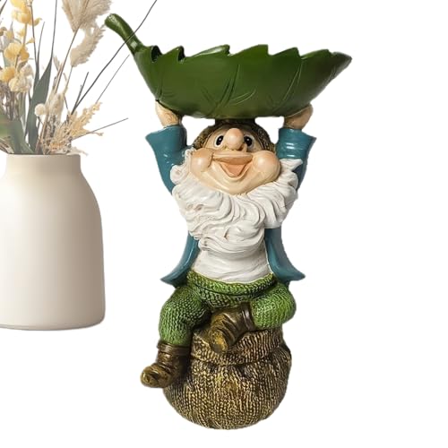 Bird Feeder Bath Tray, Resin Leaf Birdbath with GNOME Statue Decor, Multi-Use Waterer and Feeders Bowl, Ideal for Patio, Deck, Attracting Birds and Enhancing Spaces, 10.5x17cm von Gitekain