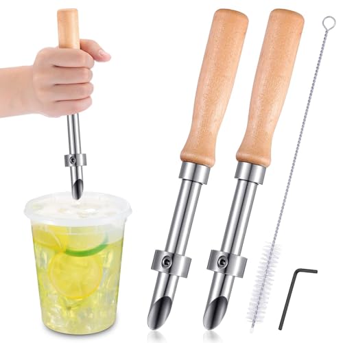 Strohhalm Locher - 2er-Set Edelstahl Holz Zitronen Trinkhalm Lochzange | Frucht Entkerner Für Cafe Haushalt Getränkezubereitung Picknick von Gitekain