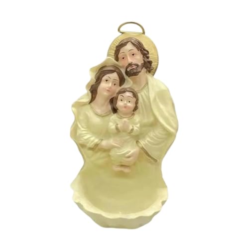 Gitohoni Heilige Familie Statue Zum Aufhängen Katholische Wasserbecken Wandfigur Religiöse Resinfigur Jesus Joseph Figur mit Detailreicher Gestaltung Fü, Gelb von Gitohoni