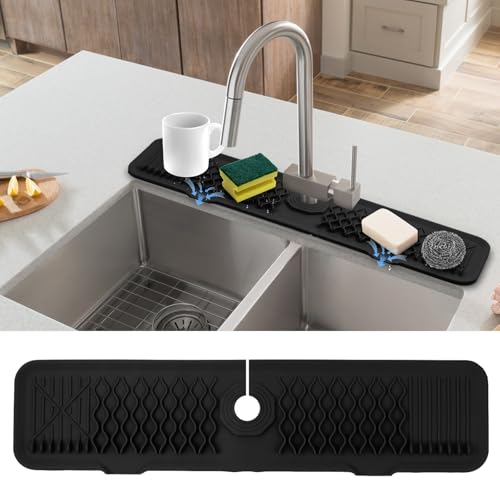 Gitohoni Wasserhahn-Spritzschutz für Küchenspüle, 61 cm, große Silikon-Spülbecken-Wasserhahn-Trockenmatte, Wasserhahn-Griff, Abtropffänger, Geschirrschwammhalter, Küchenspüle, Zubehör für Wohnmobil, von Gitohoni