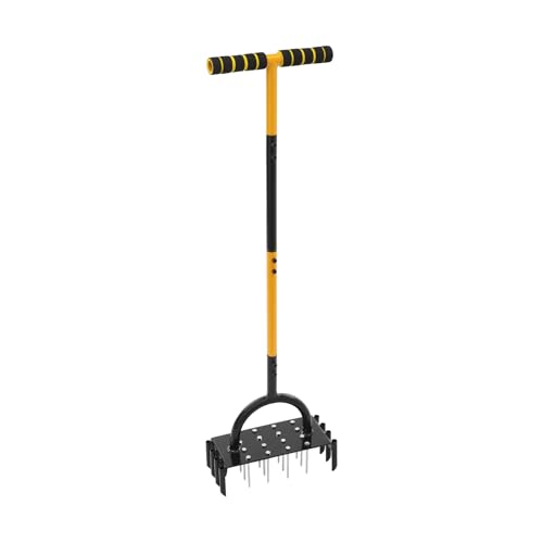 2 in 1 Rasenlüfter,16 solide Nägel 8 Kerne Handvertikutierer,T-förmiges Design Griff Vertikutierer Heavy Duty Rasenspecht Rasen Belüften mit Reinigungswerkzeug Großer Durchmesser der Kernlöcher von Giuffrida