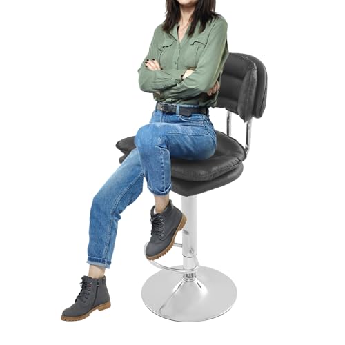 Barhocker 2er,Ergonomische Gepolsterte Barhocker mit Rückenlehne, Verstellbare Doppellagige Barstuhl mit SGS-zertifizierter Luftstab mit Fußstütze Äußerst flexibel für Friseursalon Bar (Schwarz) von Giuffrida