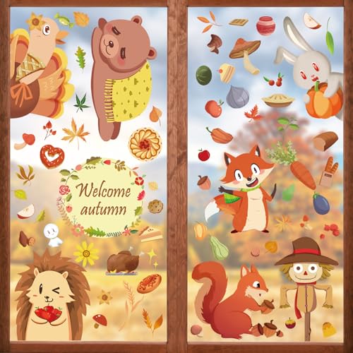 149 Stück Erntedankfest Fensteraufkleber, Herbst Fensterbilder, Fensterbilder Herbst Selbstklebend, Thanksgiving Herbstdeko Fenster Aufkleber,Herbst Blätter Fenster Aufkleber für Kinderzimmer Dekor von Giugio