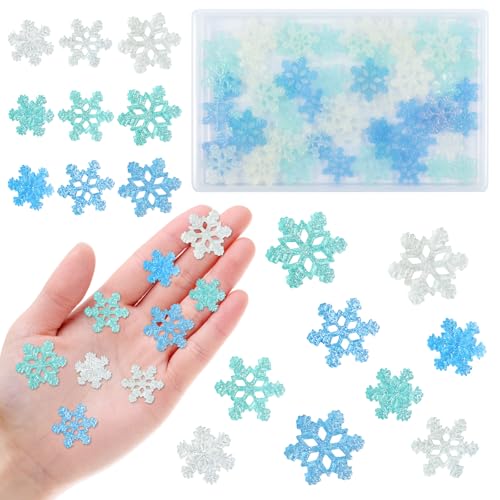 60 Stück Mini Schneeflocken Dekorationen, Kunststoff blau Glitter kleine Schneeflocke für Weihnachten Miniatur Handwerk, Festlichkeiten, Verzierungen und Winter Party DIY Partydekoration, Zubehör von Giugio