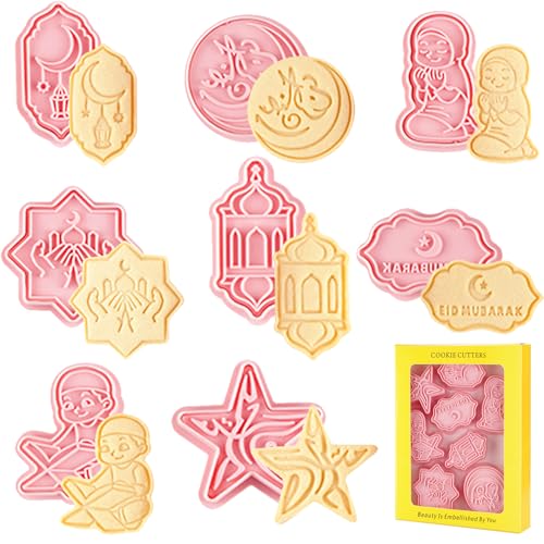Eid Mubarak Ausstechformen, 8 Stück Ramadan Keksausstecher, Ausstechförmchen Muslimischen, Islamische Ramadan Ausstechformen Keksausstecher Eid Mubarak 3D Set, DIY Kuchen Backen Fondant Partydeko von Giugio