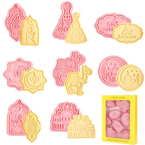 Giugio Eid Mubarak Ausstechformen Set, 12 Stück Ramadan Keksausstecher, Sterne, Mond, Kamele & Eid Mubarak Symbole von Giugio