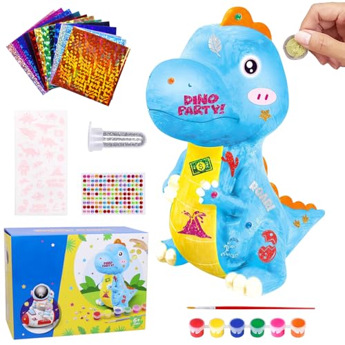 Dinosaurier Spardose, DIY Kinder-Sparbüchse in Dino, Wiederverwendbare Sparschwein, Sparbüchse Mädchen mit DIY Aufklebern, 3D Sparbox Geschenke Malset für Kinder ab 3+ Jahren Mitgebsel Spielzeug von Giugio