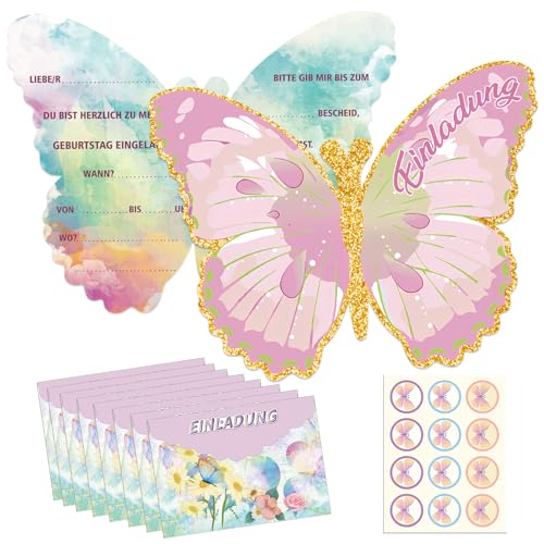 Giugio 12 Stück Einladungskarten Schmetterling in Deutsch Geburtstagseinladung Party, Einladungskarten Flutter mit Umschlägen, Papillon Papier für Geburtstag, Muttertag, Hochzeitstag, Valentinstag von Giugio