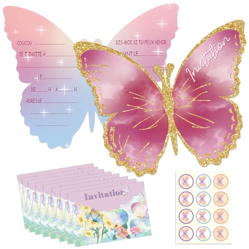 Giugio 12 Stück Einladungskarten Schmetterling in Französisch Geburtstagseinladung Party, Einladungskarten Flutter mit Umschlägen, Papillon Papier für Muttertag, Hochzeitstag, Valentinstag Geburtstag von Giugio