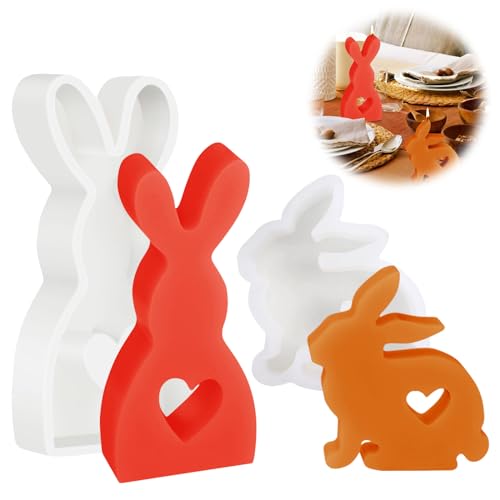 2 Stück Ostern Kaninchen Silikonformen Gießformen, 3D Hasenform für Ostern, Ostern Hase Backform, Kerzenform Silikon Ostern, Osterhase Silikonform for Gips, Sojawachs Kerzen, Handwerk von Giugio