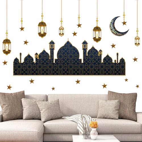 Ramadan Aufkleber Wanddekoration, Aufkleber Dekoration für Wand Ramadan, Gold Mond Stern Islamische Wanddekor-Aufkleber, 3D Wasserdicht DIY Wandaufkleber für Muslimische Partys Fensteraufkleber (B) von Giugio