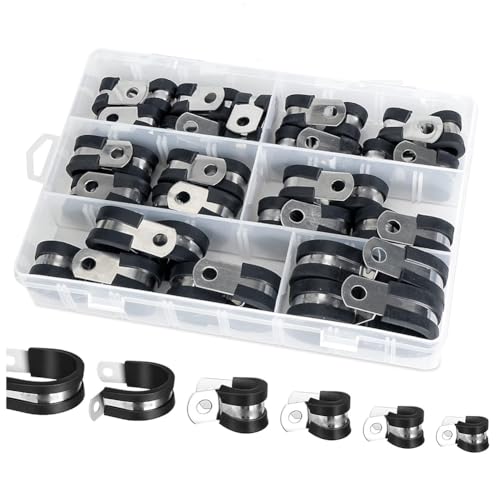 Giuneuow 42-Teiliges Kabelklemmen-Set - Gummigepolsterte -/Schlaufen-/Rohrklemmen Aus Edelstahl 304 in 6 Größen von Giuneuow