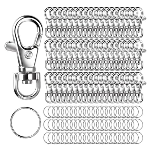 Giuneuow Drehbare Karabinerhaken und Schlüsselringe Aus Metall, 80 Kleine Karabinerhaken und 80 Schlüsselanhängerringe, 160 Stück von Giuneuow