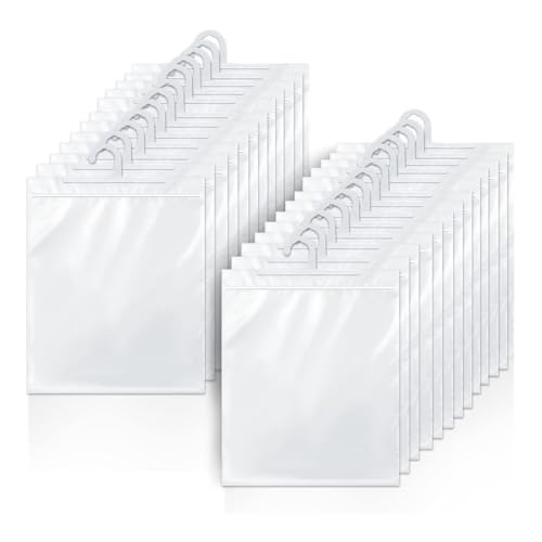 Giuneuow Hänge-Aufbewahrungsbeutel, 24er-Pack, Großer Haken, 10 X 12,5, Durchsichtige Plastiktüten für Klassenzimmer, Bibliothek und von Giuneuow