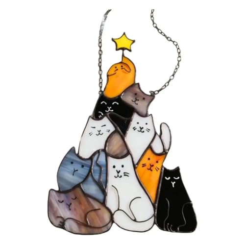 Giuneuow Sonnenfänger für Den Weihnachtsbaum in Katzenform, Acryl, Gestapelte Kätzchen, Hängendes Ornament, Farbenfrohe -Weihnachtsdekoration für von Giuneuow