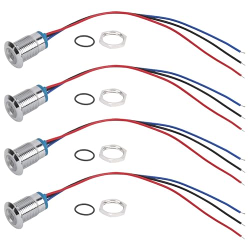 Giuneuow Vorverdrahtete LED-Anzeige 12 mm 12 V - 24 V Zweifarbige LED-Leuchte mit Gemeinsamer Anode (Rot Blau), Tasten und Anzeigen von Giuneuow
