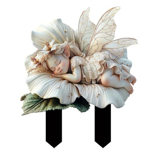 Giuneuow Weißer Lotus-Feengartenstecker, Acryl-Blumentopf-Dekoration, Sonnenlichtfänger und Gartenlandschaftskunst von Giuneuow