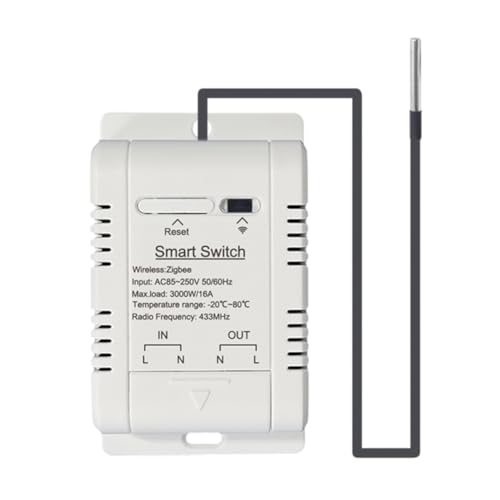 Giuneuow WiFi -Smart -Temperaturschalter mit 2M Sensor 16A -Temperaturschalter Unterstützt die Sprachregelung von Giuneuow