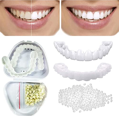 Giural 2 Paar Prothesen Veneers Zahn, Instant Veneers Dental Silikon Zahnaufhellung Temporäre Prothese Zähne Oben Unten Falsche Zähne Zahnersatz Zahnspange Abdeckung for Männer und Frauen von Giural