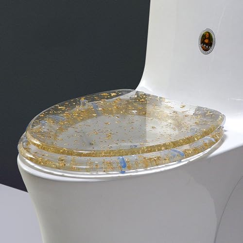 Giural Glitzer Toilettendeckel, WC Sitz Mit Absenkautomatik, V Form Weiß Toilettensitz Mit Verstellbaren Scharnieren, Quick-Release Funktion, Klodeckel, WC Deckel, Toilet Seat 44 * 36.5Cm,Gold foil von Giural