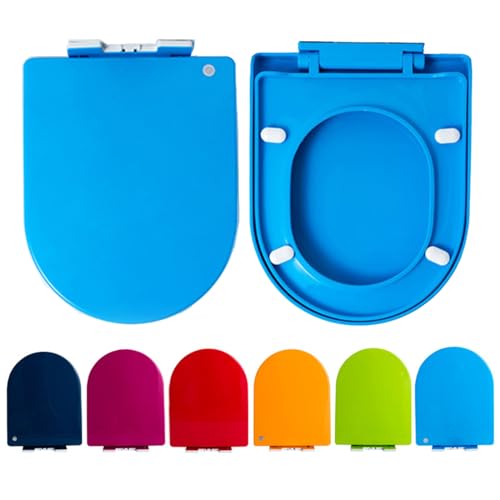 Giural WC Sitz Mit Absenkautomatik D Form, Toilettendeckel D Form Passend Für Alle Handelsüblichen WC-Becken, Bunt Klodeckel Toilettensitz (Max. Belastung Der Klobrille 150 Kg),Blau von Giural