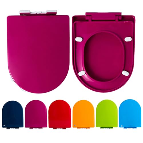 Giural WC Sitz Mit Absenkautomatik D Form, Toilettendeckel D Form Passend Für Alle Handelsüblichen WC-Becken, Bunt Klodeckel Toilettensitz (Max. Belastung Der Klobrille 150 Kg),Fuchsia von Giural